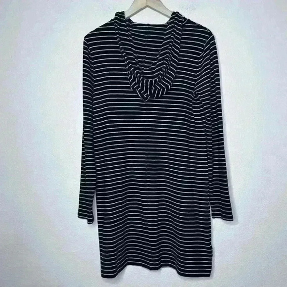 Womens Medium LOU & GREY Soft Knit Hooded Shift Swing Dress Stripe Tunic - Picture 4 of 8